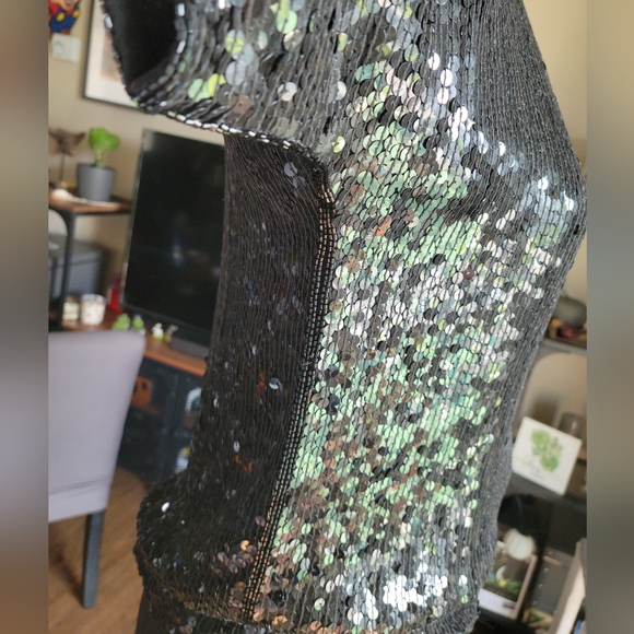 ✨️100% Silk Vintage Lipton's Black Squined Top Blouse - Picture 9 of 12